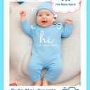 Cute Newborn Unisex Baby 100% Cotton Long Sleeve Onesie Coming Home Outfits,Soft Romper with Mittens & Hat (Blue)
