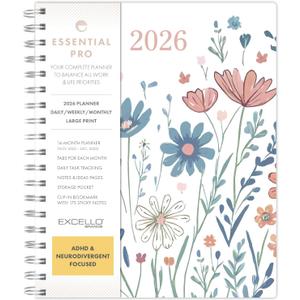 Essential PRO 2026 Daily, Weekly & Monthly Planner, 7"x9": 14 Months (Nov 2025 - Dec 2026) Monthly Tabs,Daily Tracking,Notes Pages,Storage Pocket,Bookmark w Sticky Notes (Colorful Botanicals)
