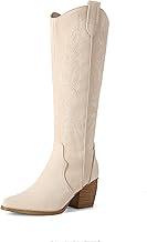 DREAM PAIRS Womens Cowboy Boots Wide Calf Comfortable Pull On Zipper Chunky Heel Pointed Toe Embroidered Western Cowgirl Knee High Boots Ladies Retro Tall Boot,Size 7