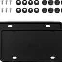 2 PCS Silicone License Plate Frame, Rust-Proof Rattle-Proof Front Back License Plate Cover with Drainage Holes, Weather-Proof Car Plate Bracket Holder with Mounting Accessories (Black)