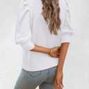 PRETTYGARDEN Womens Puff 3/4 Sleeve Tops 2025 Trendy Spring Summer Mock Neck Texture Knit T Shirts Work Casual Dressy Blouses (Small)