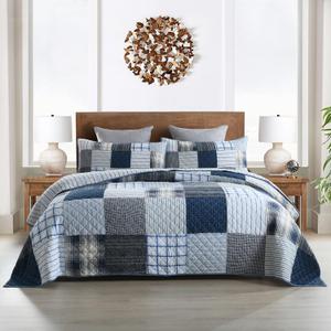 Yvooxny Queen Quilt Set Bedspread Reversible Plaid Grid Quilted Bedspread 3-Piece Real Patchwork Quilt Bedding Set ith Shams for All Seasons, Queen Size, 98 * 90 Inches