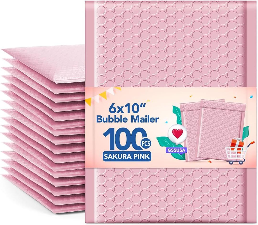 GSSUSA Bubble Mailers 6x10 Inches 100 Pack Size 6x9” Bubble Mailer Envelopes Small Packaging Mailing Envelope Bags Shipping Bag Bulk Pack Self Seal Package Mail Packing Business Supplies, Sakura Pink