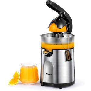 Electric Orange Juicer, Citrus Juicer Squeezer with 2 Interchangeable Cones, 160W Electric Juicer Machine with Stainless Steel Body & Transparent Juice Collector for Lime Grapefruit Lemon
