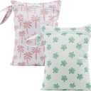 2Pcs Baby Wet Dry Bags for Cloth Diaper,Waterproof Reusable Travel Bags, Beach, Pool, Gym Bag for Swimsuits, Beach Vacation Essentials (Coconut Tree and Turtle)