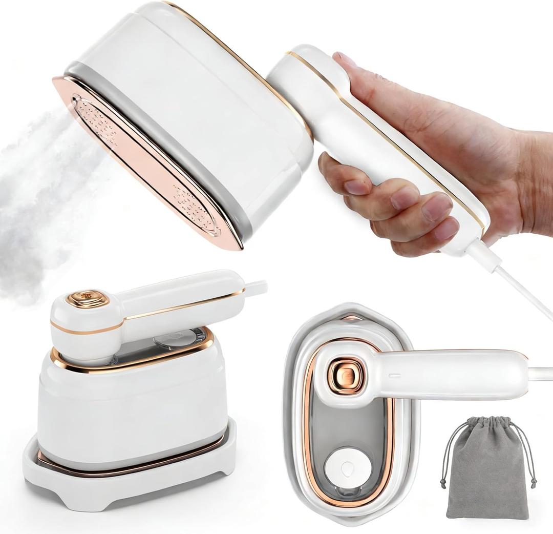 Travel Steamer for Clothes, 1200W Mini Travel Iron with Steam, Handheld Rotary Garment Iron, Wrinkle Remover, 10s Fast Heating, White, 1 Piece