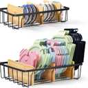 2-Pack Adjustable Lid Organizers - Large Kitchen Cabinet Organizer for Food Storage Container and Tumbler Cup Lids with 6 Bamboo Dividers - Organizers in Kitchen/Pantry/Laundry Room(Size:S+L)