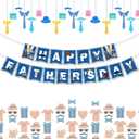 10 x Happy Fathers Day Banner, Father's Day Banners, Blue Happy Daddy Day Sign Bunting Banner Garland for Fathers Day Home, Office, Fireplace, Wall Decor and Party Decorations Supplies Favors Props