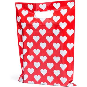 Choice Marts Red Merchandise Bags With White Hearts 100 Count 9"x12" Size 1.5Mil Thick Glossy Valentine Bags