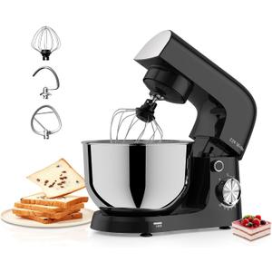 Stand Mixer, Dough Mixer, Cake Mixer, Kitchen Mixer with Bowl SS 5.5 QT, Copper Motor, Standing Mixer with Beater, Dough Hook, SS Egg Whisk (300W Black)