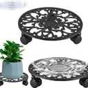 2 Packs 11 Inch Rolling Plant Stand with Wheels Wrought Iron Rolling Plant Stand with Casters Heavy Duty for Indoor Plants Rollers with Plant Saucers, Metal Round Plant Dolly (black)