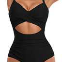 Eomenie Women's One Piece Swimsuits Tummy Control Cutout High Waisted Bathing Suit Wrap Tie Back 1 Piece Swimsuit Black Size L