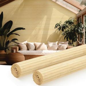 Juexica 2 Pcs Natural Bamboo Wall Panel for Interior Wall 48''x96'' Bamboo Covering Renewable Pole Wainscoting Room Divider Wrap Decor for Bedroom Living Room Kitchen Island Office (Raw)
