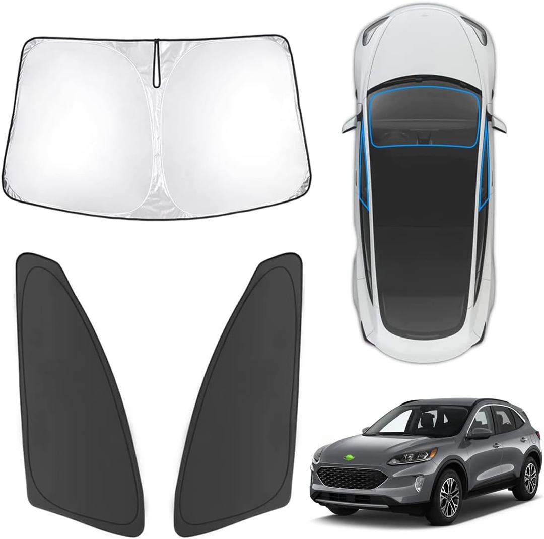 Karltys 3PCS Windshield Sun Shade for 2020-2024 2025 Ford Escape, Reflective Front and Side Window Sunshade Custom Fit Ford Escape, Foldable Sun Visor Protector Blocks Heat UV Rays (20+ Escape)