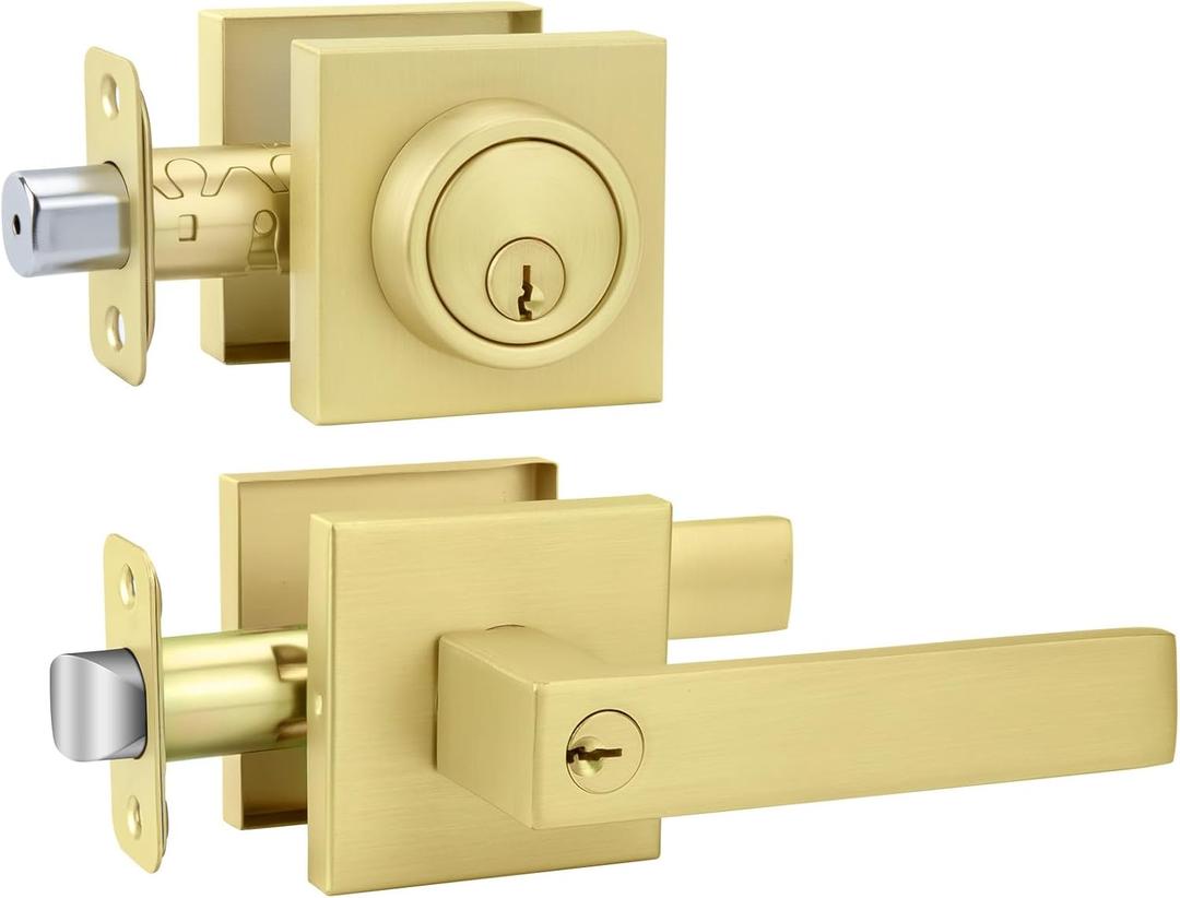 goldenwarm Exterior Door Lock Set Gold Front Door Lock Set, Heavy Duty Zinc-alloyed Front Door Handle and Deadbolt Set (1 Pack)