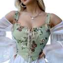 CONCINEROS Women's Summer Vintage Floral Renaissance Corset Top for Women Y2k Tops Sleeveless Drawstring Crop Top (Green, L)