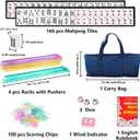 Goldge American Mahjong Set–166 White Mahjong Tiles 4 All-in-One Color Racks with Pushers, 3 Dice, Portable Blue Carrying Bag–Complete Mahjong Game Set, Navy Blue, 10 x 2 x 50 inches