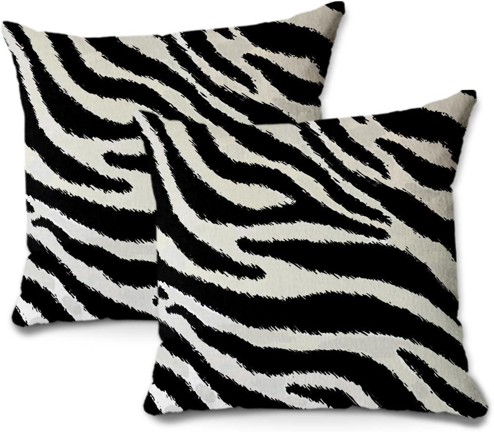 2Pcs Zebra Print Striped Pillow Covers, Black White Print Modern Decor Throw Pillow Square Cushion Covers 18x18 inch Nursery Living Room Home Decor for Car Bed Couch