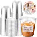 50 Sets Clear Plastic Cups with Strawless Sip Lids and Motivational Stickers, Iced Coffee Cups with Inspiring Stickers for Iced Coffee, Cold Drinks, Juice, Milkshake (Bohemian,12 oz)