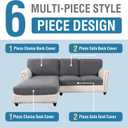 H.VERSAILTEX Sectional Couch Covers 6 Pieces Stretch Sofa Covers for Sectional Sofa Set Separate L Shaped Couch Cover for Both Left/Right Couch (Seat and Back: 1 Chaise + 2 Sofa, Grey)