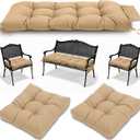 3 Pcs Wicker Chair Cushions Patio Loveseat Chaise Cushion Set - 1200D 47x19*4 Inch Waterproof Wicker Bench Cushions with 2 19x19x4 Inch Chair Cushions for Garden Porch Wicker Patio Furniture(Khaki)