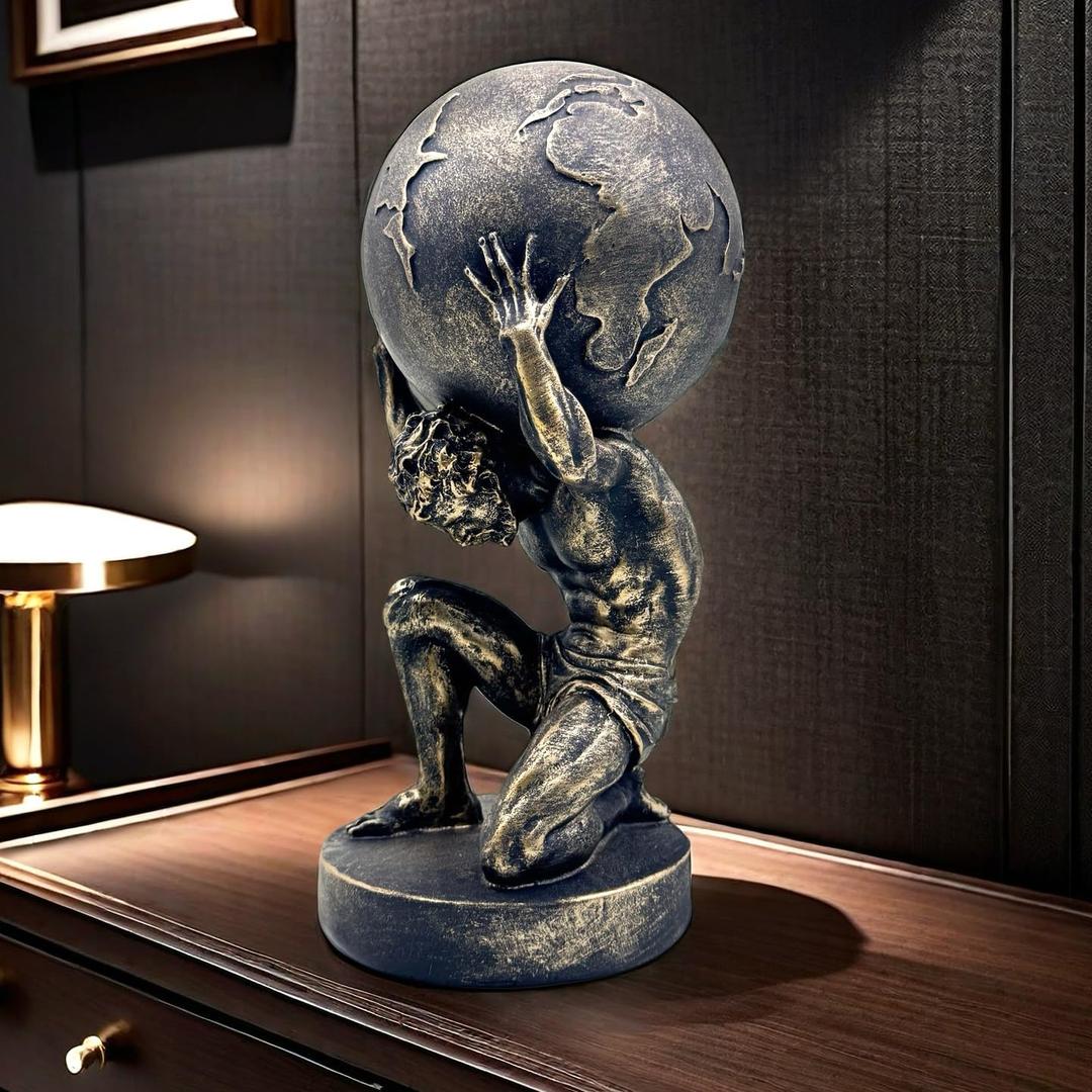 10.5 Inch Bronze Greek Atlas Holding World Statue Sculpture Figurine Home Office Living Room Desktop Display Decor Decorative Decoration