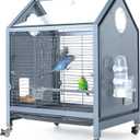 OIIBO Acrylic Bird Cage, 25 Inch Deluxe Rolling Bird Cage with Acrylic Panel Medium Bird Cage Kit with Bird Feeders, Water Bottle, Perch for Parrot Conures Lovebirds Finches Canaries Parakeets