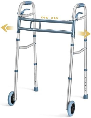 Medical King Walkers for Seniors Aluminum Lightweight Walker with Wheels, Adjustable Width and Height, Folding Walker for Elderly, Handicapped, Disabled 2 Wheels in Front