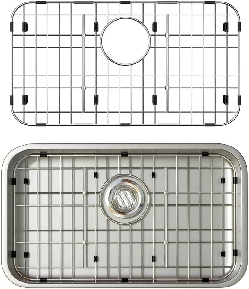 Slideep Sink Rack for Bottom of Sink, Stainless Steel Sink Protector 23"L X 13"W with Rear Drain Hole, Sink Grid Grate with Hole Cover for Kitchen Sink Single Bowl
