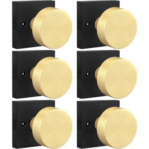Goldenwarm Black and Gold Dummy Door Knob, Non-Turning Single Side Pull Door Knob Matte Black and Gold, Heavy Duty Door Knobs for Closet Pantry(Square, Zinc Alloy, 6 Single Door Knob)