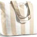 Fit & Fresh Large Beach Bag for Women - Extra Large Travel Tote With Pockets (Taupe Stripe)