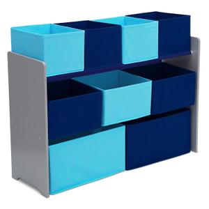 Delta Children Deluxe Multi-Bin Toy Organizer with Storage Bins, Grey/Blue Bins, 
36 x 11.81 x 28 inches