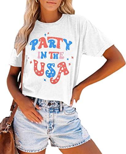 Party in The USA T-Shirt Women 4th of July Independence Day Shirts Funny Patriontic Graphic Short Sleeve Tee Tops, L