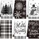 6 Pcs Christmas Kitchen Towels Absorbent Soft Microfiber Farmhouse Dish Towels Sets 16x24inch Winter Christmas Hand Dishcloths for Housewarming Gift(Black and White)