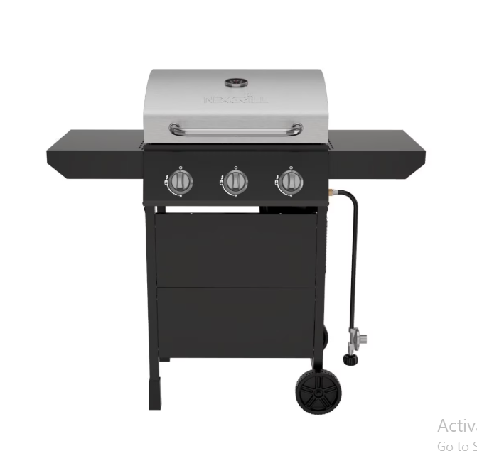 Nexgrill 3-Burner Propane Gas Grill with Side Tables, 27,000BTUs, Stainless Steel Lid, Spacious 429 SQ. In. Cooking Space, BBQ Grill for Outdoor Cooking, Patios, Parties, and More - 720-1012
