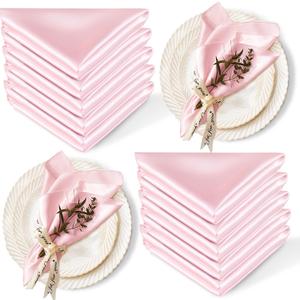 12 Pack Satin Table Cloth Napkins, 17x17 Inch Blush Pink Silky Wedding Napkins Cloth Washable, Luxury Dining Table Cloth Napkins Set for Birthday Holiday Party Dinner Restaurant (Blush Pink)