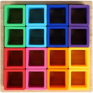 BLUE GINKGO Silicone Rainbow Blocks  [16 PC] Giftable Soft Blocks for Kids, BPA-Free Montessori Stacking Toy with Sorting Tray (Vibrant)