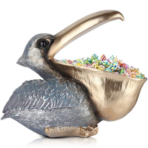 PlivBloom Pelican Key Holder Statues,Fun Animal Hippo Candy Dish,Candy Dish for Office Desk Unique,Modern Key Holder for Pelican Figurine,Suitability Desk candy bowl and Entry Table Decor Items(Silver