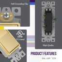 ENERLITES Elite Series Decorator Light Switch with Brushed Screwless Wall Plate, Single Pole, 3 Wire, Grounding Screw, Residential Grade, 15A 120V, UL Listed, 91150-GDWBP5P, Brushed Gold (5 Pack)