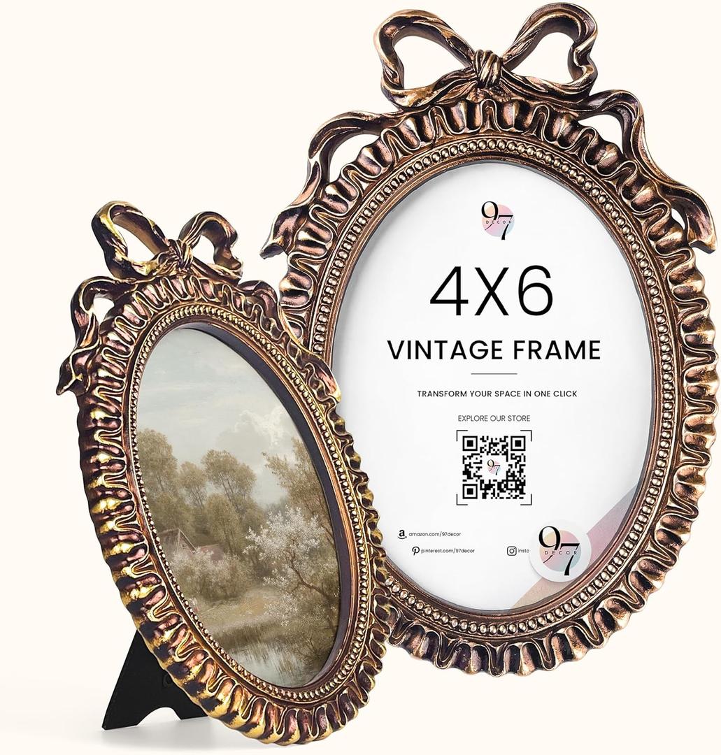 97 Decor 4x6 Oval Picture Frame - Vintage 4x6 Picture Frames Gold, Rustic 4 x 6 Gold Frame, Ornate Photo Frame 4 By 6 Picture Frame For Tabletop And Wall Hanging