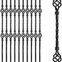 Aotree Iron Balusters - Wrought Iron Stair Balusters - Hollow Double Basket Metal Spindles - 44" X 1/ 2" - Box of 10 (Satin Black)