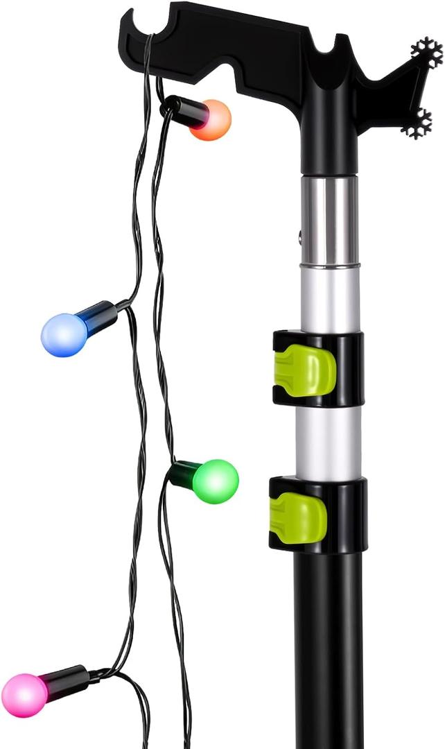 4.7-12 Foot Telescopic Extension Pole with Utility Hook, Telescoping Pole with Hook for String Lights,Christmas Lights,Birdfeeders, Sturdy | Lightweight Telescoping Extension Pole