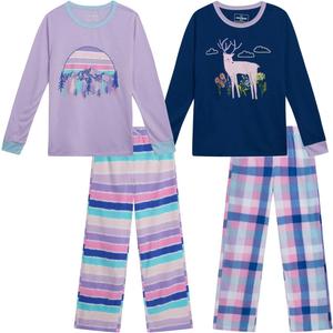 Eddie Bauer Girls' Pajama Set - 4 Piece Matching Fleece Graphic Pajama Tops and Pajama Pants for Girls (8-10, Pastel Lilac)