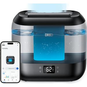 Dreo Smart Humidifiers for Bedroom, Top Fill 4L Supersized Cool Mist Humidifier with Nightlight, 32H Runtime, Touch/APP/Voice Control, 28 dB Quiet Ultrasonic Humidifiers for Large Room, Baby, Plants (Black)