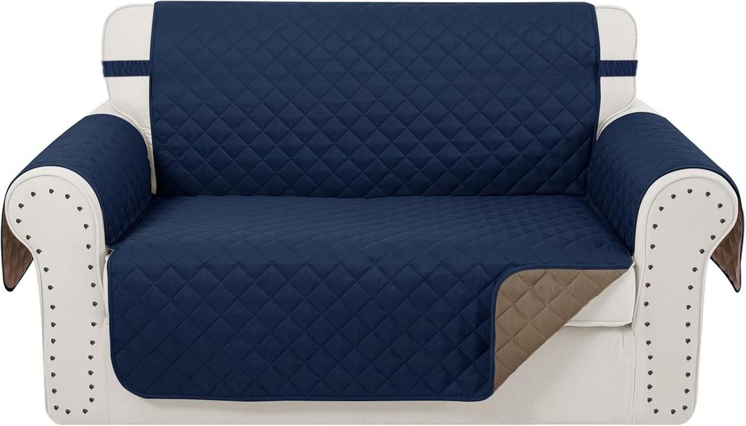 Reversible Loveseat Sofa Covers Couch Cover Furniture Protector(Loveseat, Navy/Camel) (Loveseat-Oversized(54"))