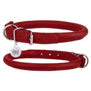 Rolled Leather Dog Collar Soft Round Collars, ID Tag for Small Medium Large Dogs (11-14 inch, Imperial Red) Rolled Leather Dog Collar Soft Round Collars, ID Tag for Small Medium Large Dogs (11-14 inch, Imperial Red)
