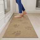 YDKGL Kitchen Mats for Floor, Super Absorbent Kitchen Rugs Non Slip Washable, Rubber Backing Soft Woven Linen Embroidery Runner Rug, Standing Mat Kitchen Sink Mat, Easy to Clean, Brown 17x47