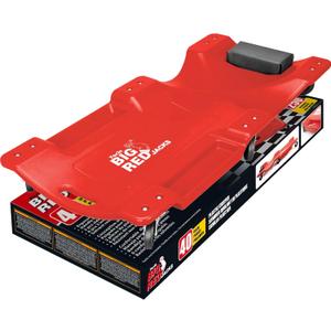 BIG RED TRP6240 Torin Blow Molded Plastic Rolling Garage/Shop Creeper: 40" Mechanic Cart with Padded Headrest, Dual Tool Trays and 6 Casters, Red