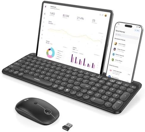 seenda Bluetooth Keyboard and Mouse for iPad, Multi-Device Bluetooth + 2.4G Wireless Keyboard Mouse with Tablet Holder for MacBook/Windows Computer, iOS/Andriod Tablet Phone, Black