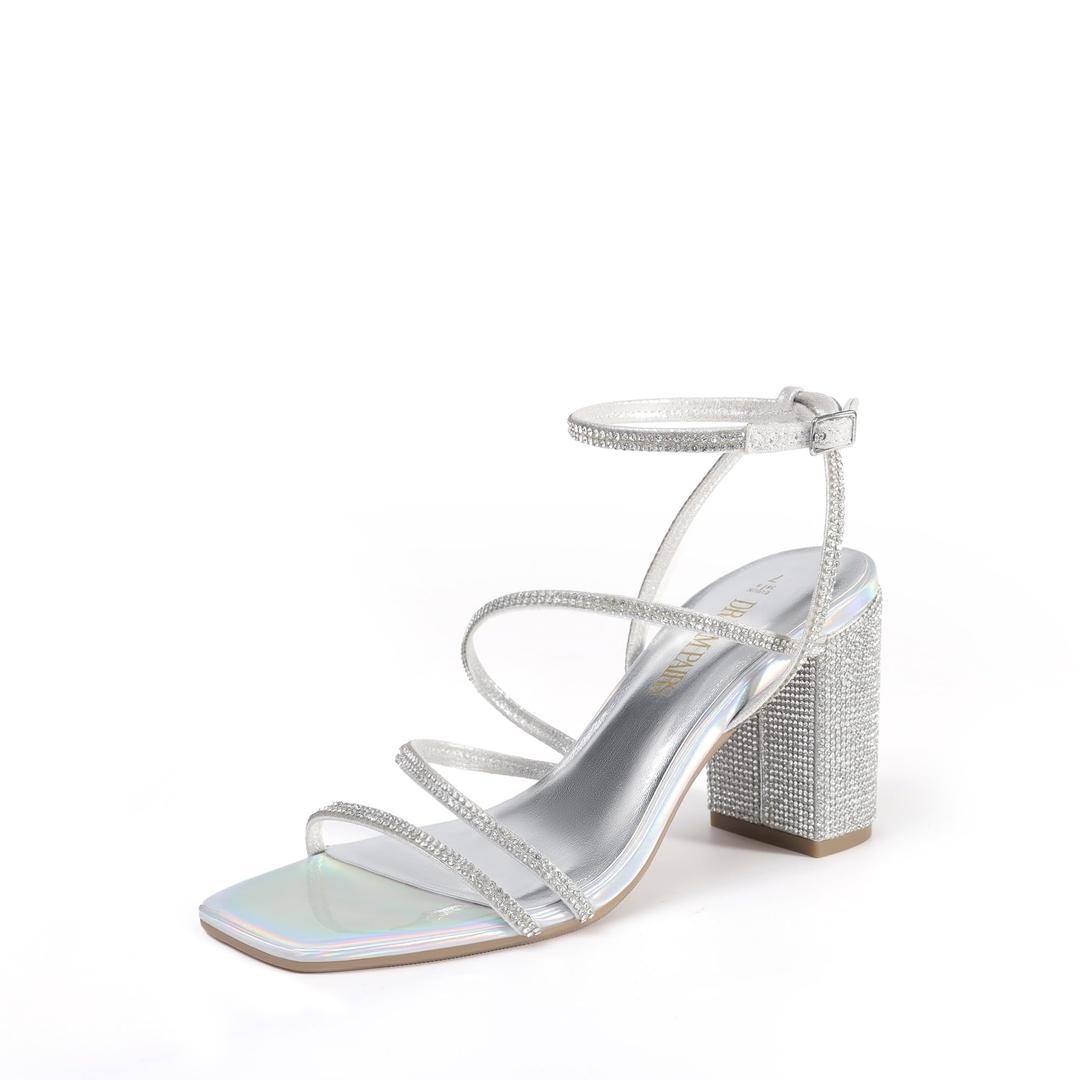 DREAM PAIRS Women's Heels Chunky Block Strappy Square Open Toe Ankle Buckle 3.15 Inch Heeled Sandals Wedding Party Dress Prom Shoes,Size 9